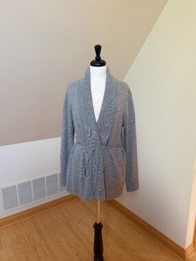 REPEAT Brand Mid-Length, Shawl Collar, Belted Cashmere Sweater